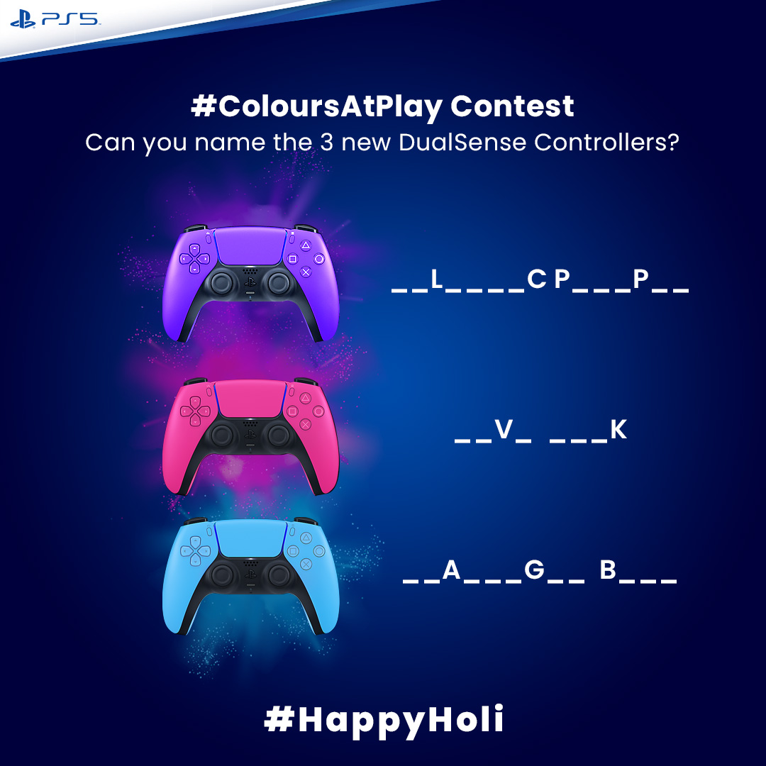 PlayStationIN's tweet photo. Name the 3 new DualSense controllers and lucky players get exciting merchandise from PlayStation
#ColoursAtPlay https://t.co/ygdDN15bQr