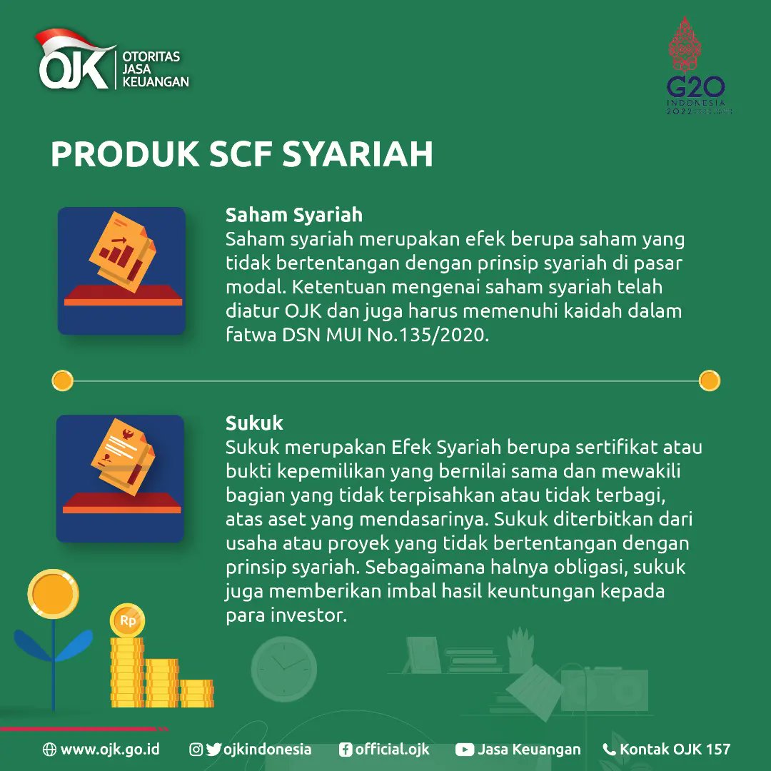 ojkindonesia's tweet photo. Nah SCF juga ada yang syariah lho. Seperti apa SCF syariah? Yuk simak pada postingan ini.

Sobat bisa mengecek daftar penyelenggara SCF yang berizin OJK ke Kontak OJK 157, melalui telepon 157, chat WA 081 157 157 157 atau email konsumen@ojk.go.id ya. https://t.co/2riUHkxVVH