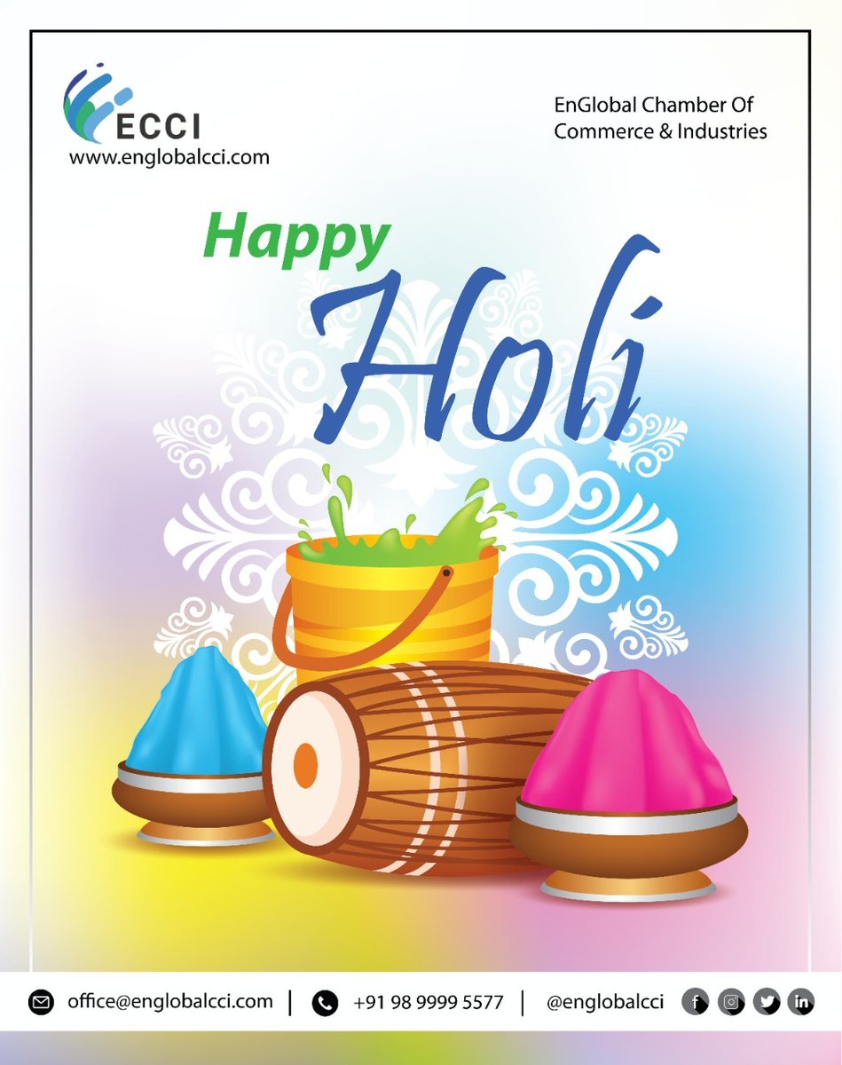 englobalcci's tweet photo. Wishing you health & prosperity. Enjoy the best of festive times with your dear ones. Happy Holi 2022!
#Holi #HappyHoli #ECCI #EnGlobal #business #celebration #growth #industrial #experts https://t.co/ktRsxbN9AO