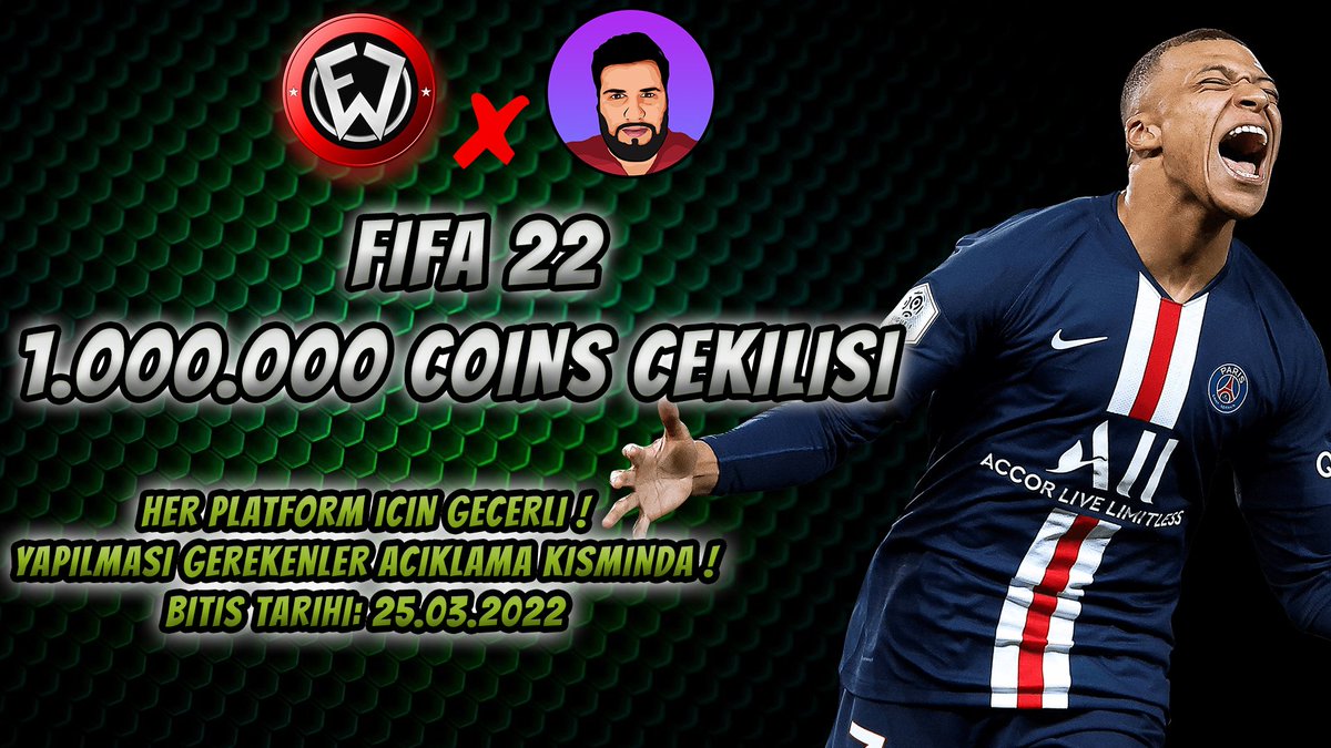 FIFA 22 / 1.000.000 COINS ÇEKİLİŞİ 🔥
Yapılması Gerekenler;
- @gorkihilion &amp; @FifaCoinnWorld hesaplarını takip et!
- Bu gönderiyi RT'le!
- En az iki arkadaşını etiketle!

(Bütün platformlar için geçerli, çekiliş sonucu canlı yayında açıklanacak.)