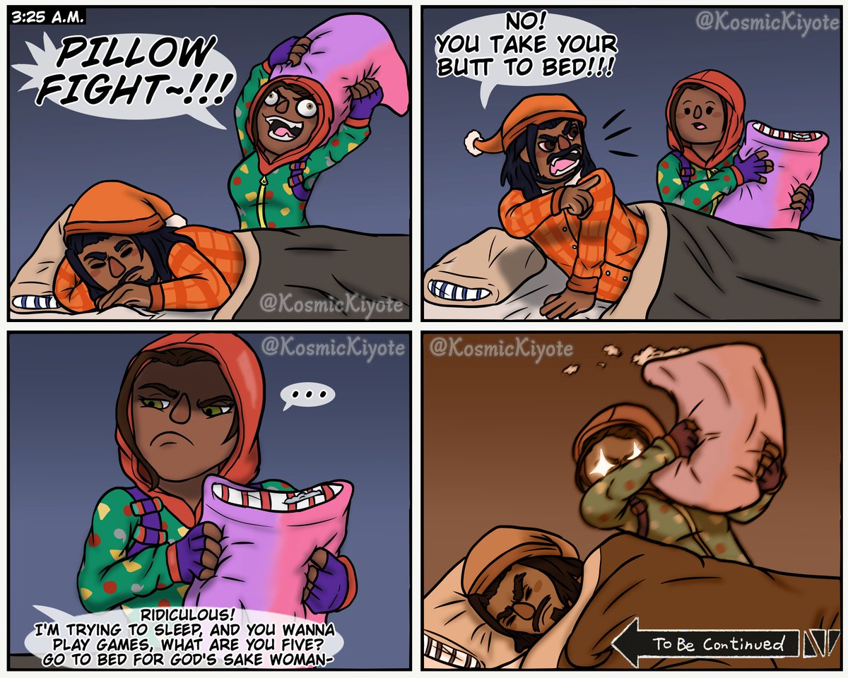 KosmicKiyote's tweet photo. 🌴"You're not the boss of me!😤" She takes sleepovers and the fun they, supposedly, entail VERY seriously... 😳
🌟
#tobecontinued🔜 
#Fortnite  #FortniteArt #Comic  #pillowfight #noisnotanoption #pjpepperoni #classichawk #Aline #Sparks https://t.co/SdqJYf6ypa
