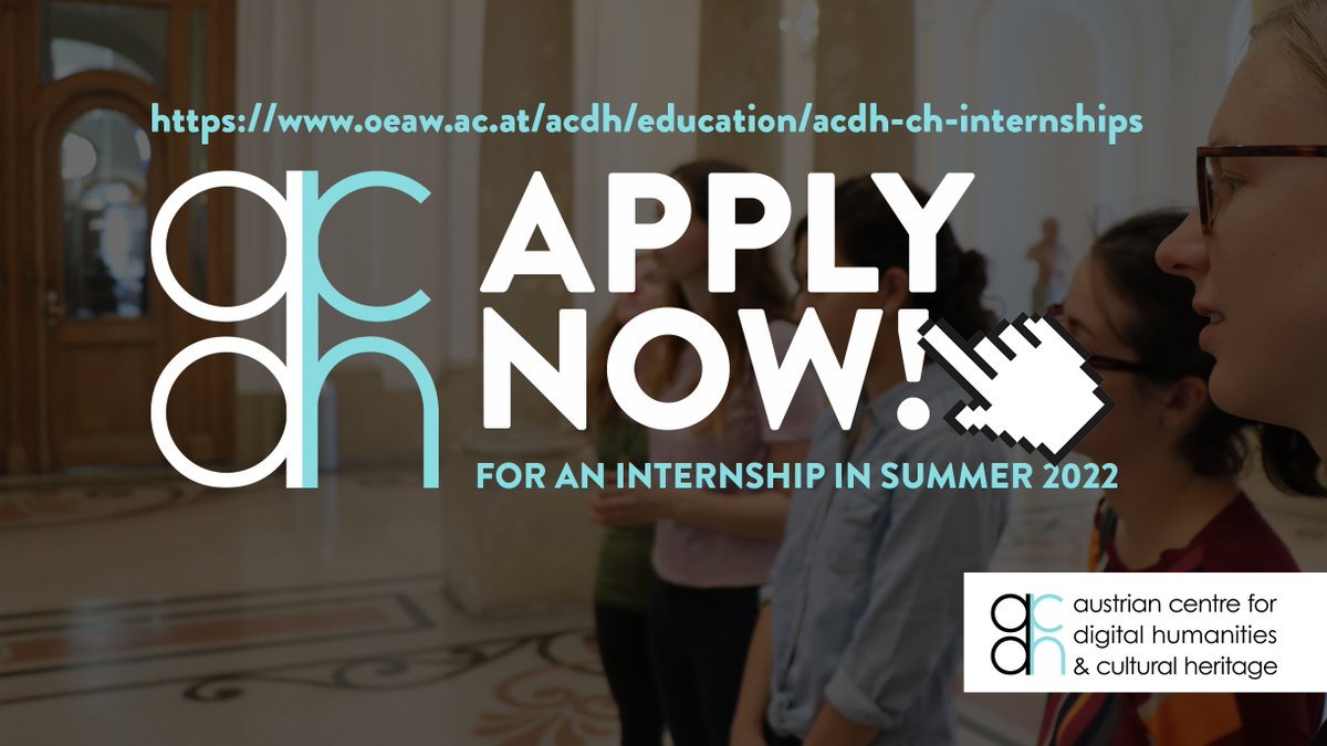 elexis_eu's tweet photo. ⚡️Calling students, academics &amp; young professionals with an interest in #DigitalHumanities!
Apply for an #internship at #ELEXISpartner @ACDH_OeAW in summer 2022:
➡️ Project-Based Research
➡️ Technical Development
➡️ Outreach &amp; Knowledge Transfer
👉https://t.co/m63o0zgkFz https://t.co/gcR14NVlRs