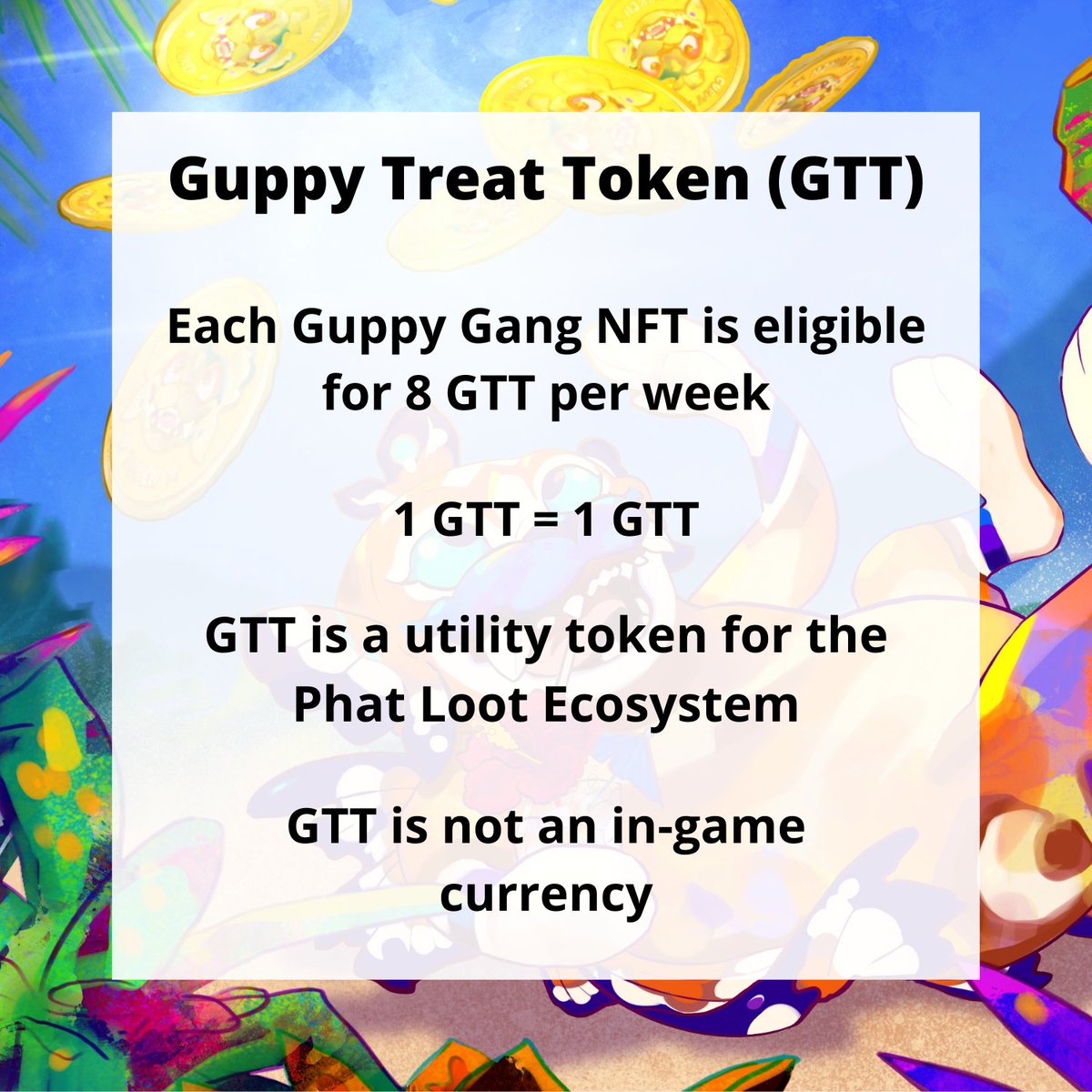 Hey #GuppyGang! 👋

Remember, to learn more about Guppy Treat #Tokens ($GTT), you can always check out our #Published <a href="/Medium/">Medium</a> article!

We cover everything you need to know!

#LINK👇👇
bit.ly/GTTarticle

#NFTCommunity #NFT
#GameFi #DeFi
#CryptoCurrency 📈