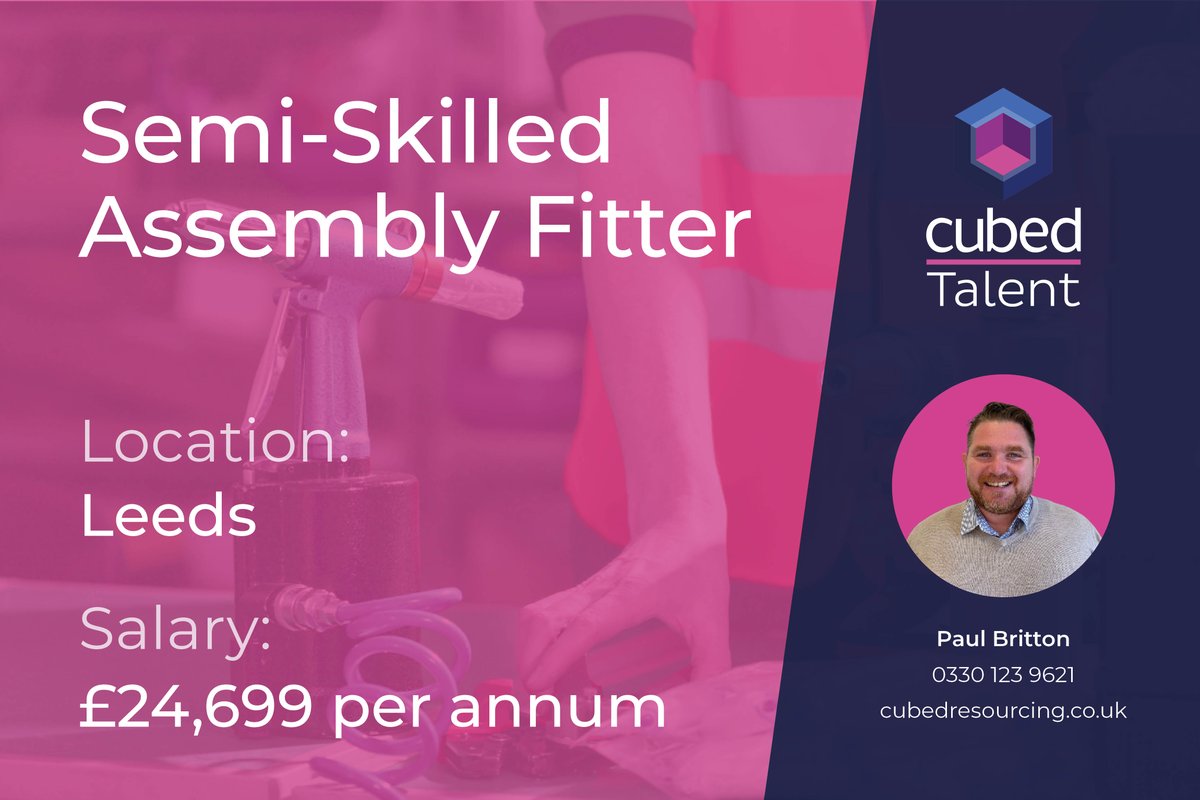 Cubedcareers's tweet image. Cubed are recruiting for Semi-Skilled Mechanical Fitters to work for our client - an award winning manufacturing company based in Leeds. 

Please contact Paul Britton on 01274 599354 or follow the link below; jobs.cubedresourcing.co.uk/vacancies/2180… 

#AssemblyFitter #ManufacturingJobs