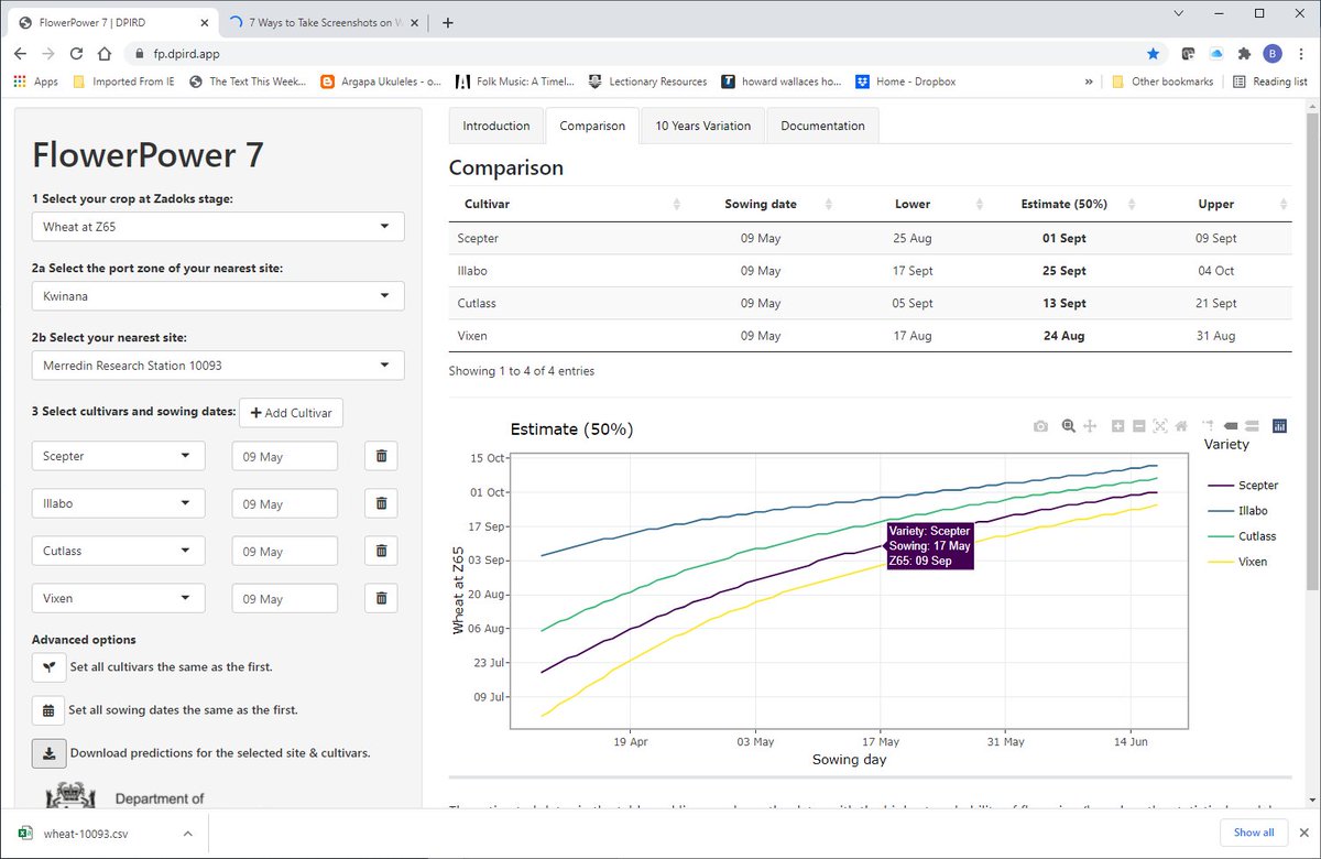 Robert John French (@bobfrench14) on Twitter photo The wheat module of DPIRD's flowering prediction app has been updated with 2021 data—new varieties, more robust prediction. Check it out at fp.dpird.app Updates for barley and oats are coming. <a href="/DPIRDbroadacre/">DPIRD Broadacre - WA Grains & Livestock</a> The wheat module of DPIRD's flowering prediction app has been updated with 2021 data—new varieties, more robust prediction. Check it out at fp.dpird.app Updates for barley and oats are coming. <a href="/DPIRDbroadacre/">DPIRD Broadacre - WA Grains & Livestock</a>