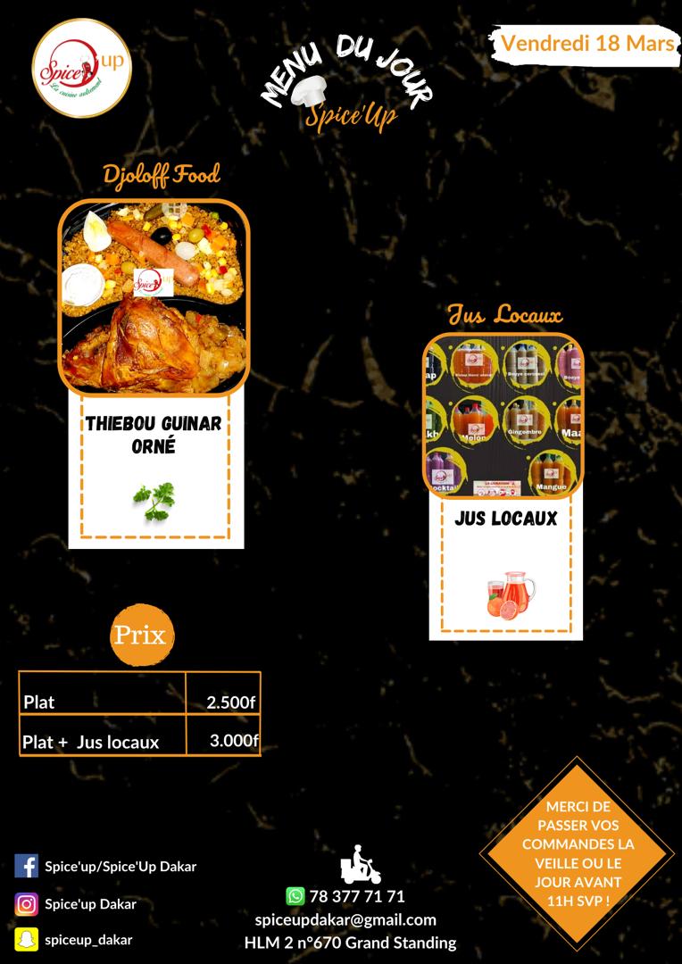 KeurSaer's tweet photo. Bonjour la famille, vous vous portez bien ?
Voici le menu de ce vendredi ci chez Spice Up, l'un de nos clients restaurant-traiteur.
Faites vos commandes avant 11h30.
Bonne journée ! https://t.co/9mRn0Lo4E3