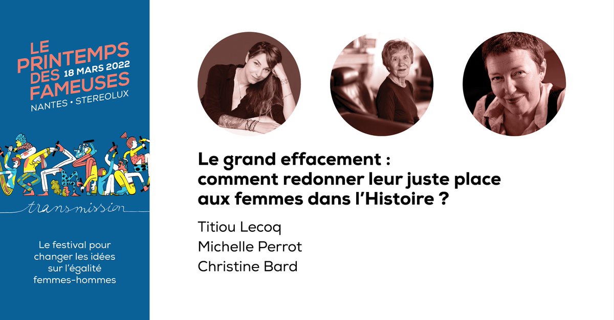 #PrintempsDesFameuses | Direct ▶️

🏛 Le grand effacement : comment redonner leur juste place aux femmes dans l’Histoire ?

🎙 avec <a href="/titiou/">Titiou Lecoq</a> Lecoq, Michelle Perrot et @Christine_Bard