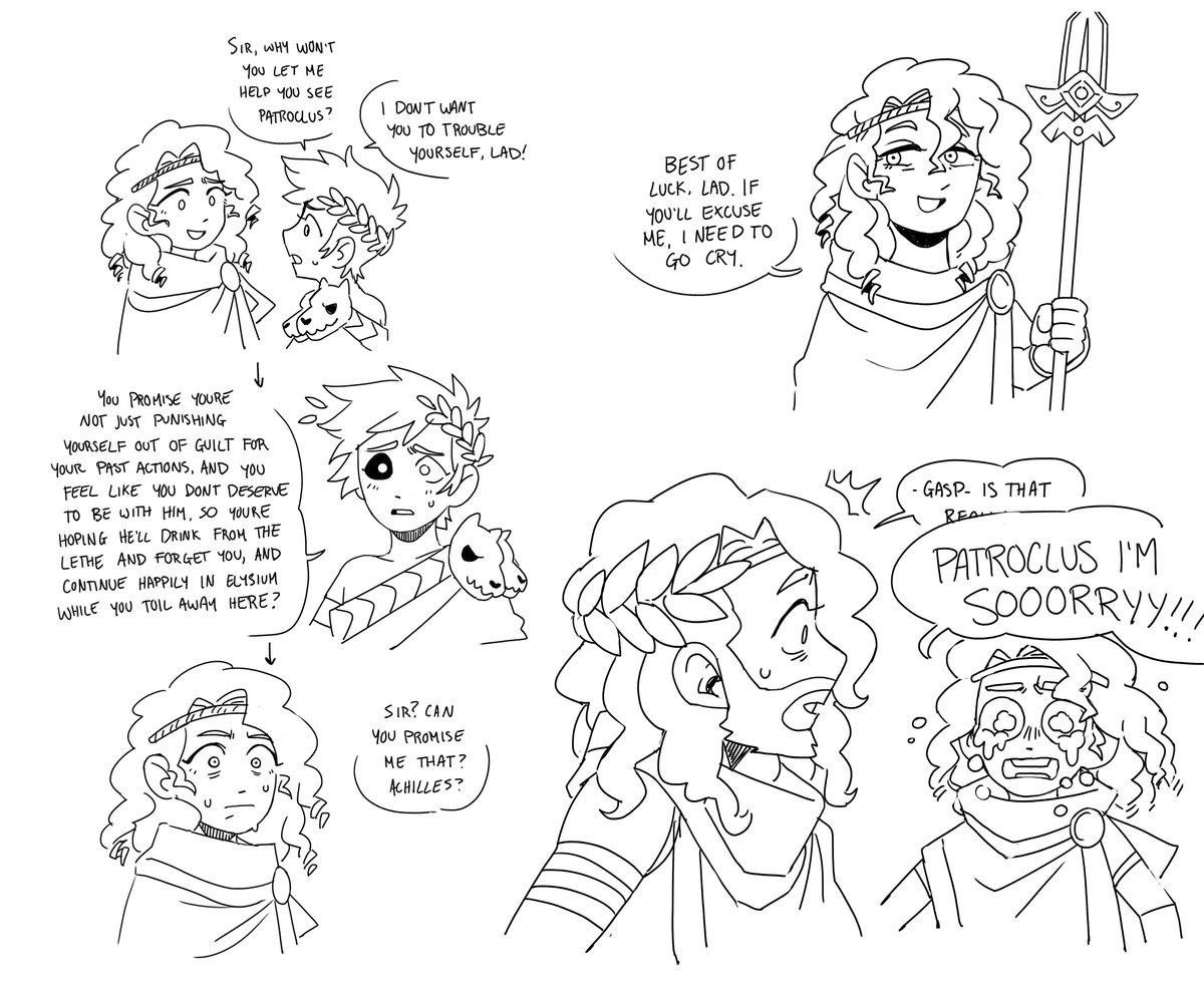 i haven't reunited achilles and patroclus in hades yet and every time i talk to achilles im like, you pathetic man please just let me bring you to your husband PLEASE