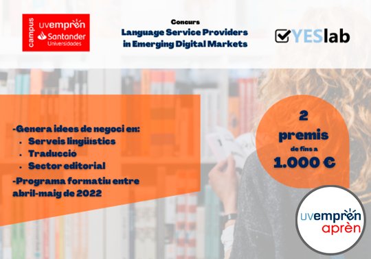 UVempren_SAN's tweet photo. El campus @UVempren_ - @SantanderUni i el #YESlab @FILTRADCOMUV @iulma promouen un concurs universitari amb dos premis de fins a 1⃣0⃣0⃣0⃣€ per a generar💡de negoci en els àmbits dels serveis lingüístics i traducció i el sector editorial
📆Fins el 8/04
ℹ️ https://t.co/1o0Ai4o7wc https://t.co/EKRLX1PKpr