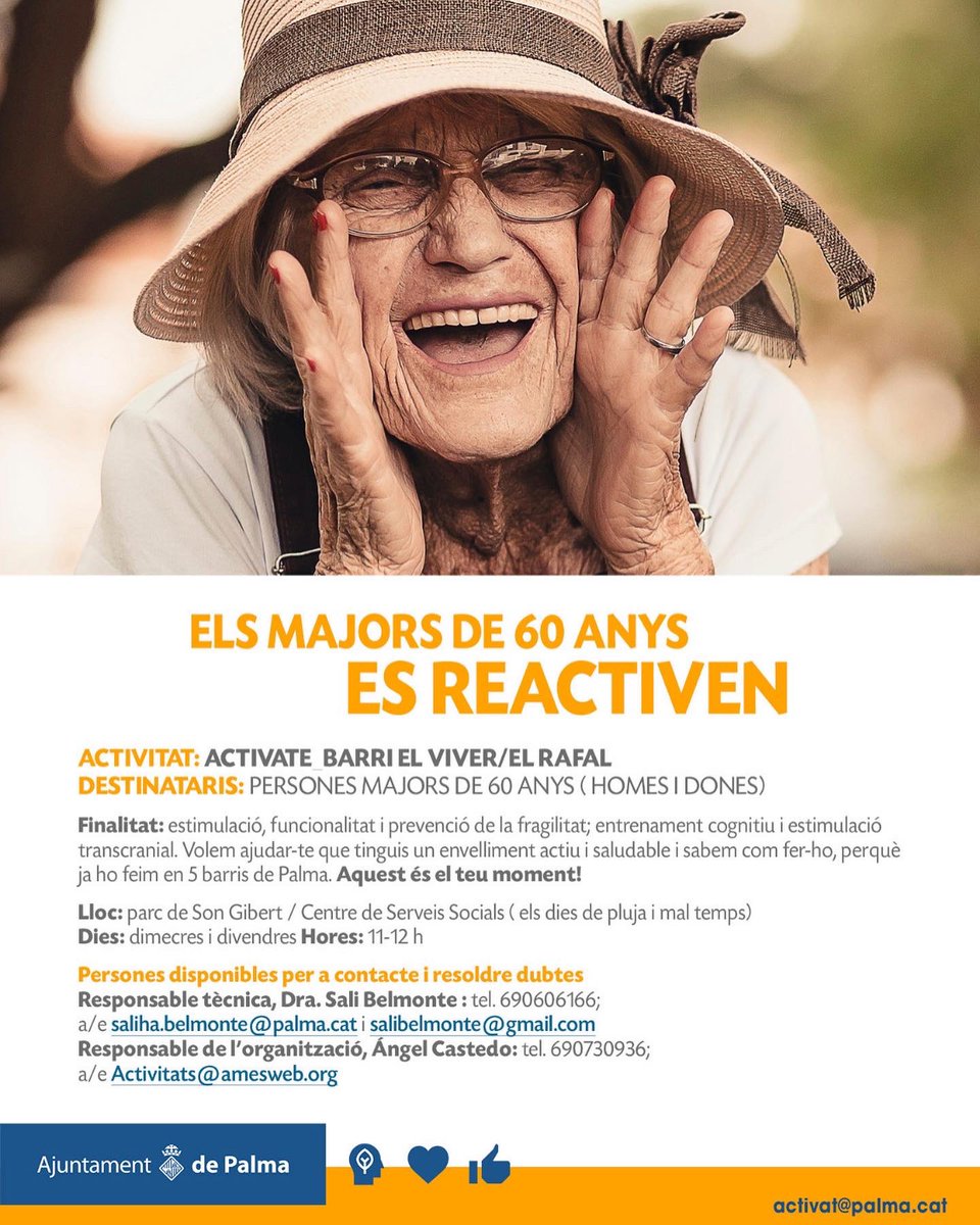 Els majors de 60 anys es reactiven! Tots els interessats poden venir a la presentació de l’ activitat divendres dia 25 de març a les 9:15hrs, serà al centre de salut del Rafal Nou, vos hi esperam!                                                     #entrenamentcognitiu #funcional