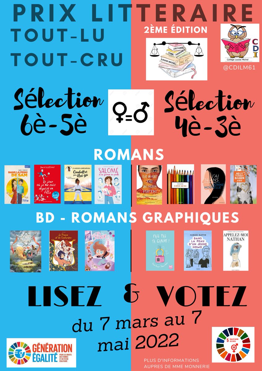 Regarder un film, lire un livre ... ouverture culturelle et échanges pour alimenter les réflexions des élèves sur les thèmes abordés durant la semaine #EgaliteFH. Ce sont les objectifs du club cinéma et du prix littéraire TLTC 2è édition.  #PEAC <a href="/ac_normandie/">Académie de Normandie</a> <a href="/dsden61/">DSDEN61</a> <a href="/canope_61/">Atelier Canopé 61</a>