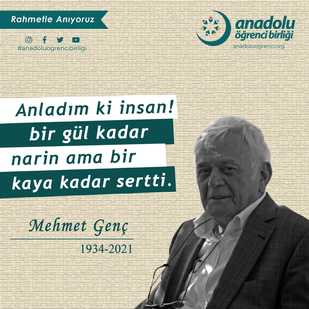 Vefatının yıl dönümünde Mehmet Genç’i rahmetle anıyoruz.

#MehmetGenç