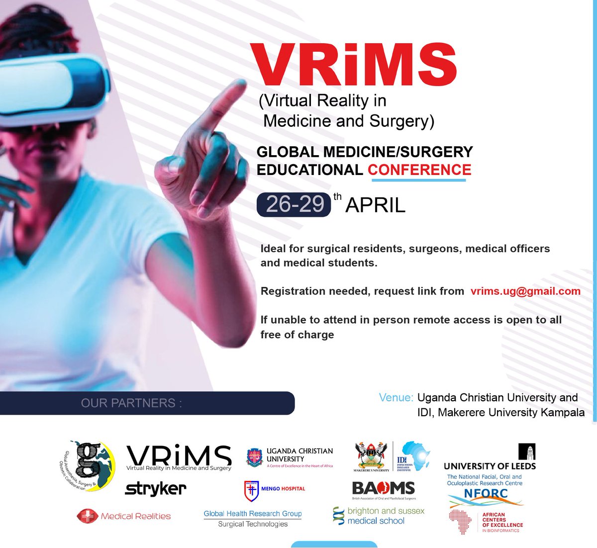 ACE Bioinformatics & Data Sciences (@aceuganda) on Twitter photo We're excited to be hosting the VR in Medicine and Surgery conference at our VR lab at <a href="/IDIMakerere/">Infectious Diseases Institute, Makerere University</a>
Calling doctors/surgeons/healthcare workers for a 4 day surgical skill training in #VR
Link to registration: forms.gle/a8nCVqgCDeecZQ… We're excited to be hosting the VR in Medicine and Surgery conference at our VR lab at <a href="/IDIMakerere/">Infectious Diseases Institute, Makerere University</a>
Calling doctors/surgeons/healthcare workers for a 4 day surgical skill training in #VR
Link to registration: forms.gle/a8nCVqgCDeecZQ…