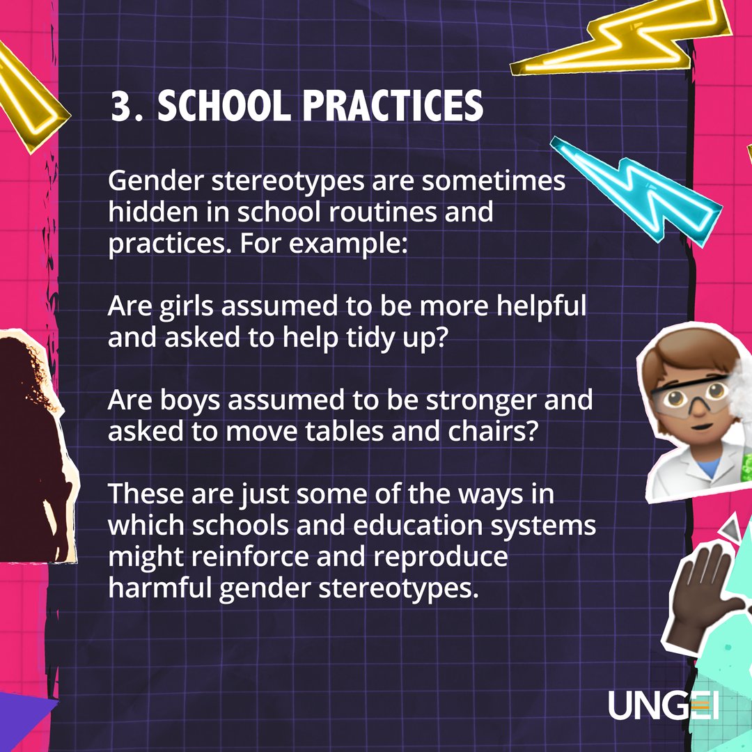 UNGEI's tweet photo. This #CSW66 we’re breaking down concepts and terminology to #EndGenderStereotypes in education. 🌈🤸🏻‍♂️🏫️  

In learning environments, representation, language and school practices are often gendered - share your experiences below. 💬

#EndGenderStereotypes https://t.co/9nF01zVxmv