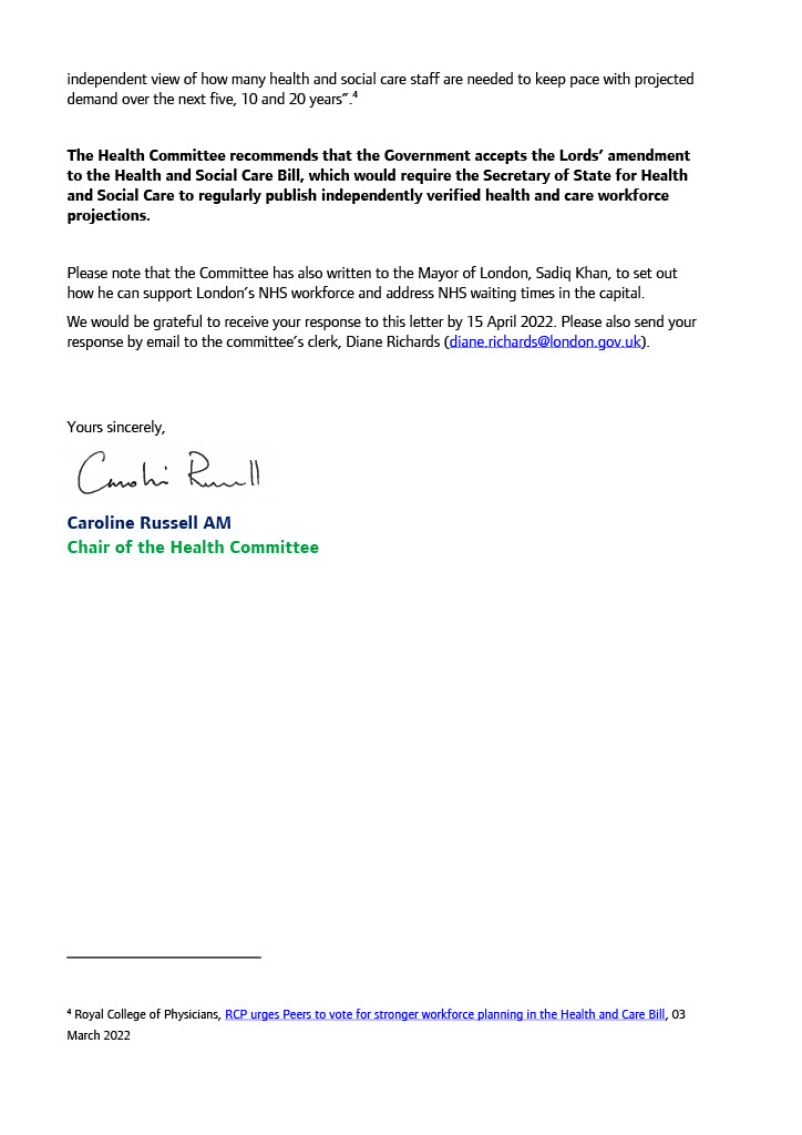 LondonAssembly's tweet photo. 📑 #AssemblyHealth has written to @sajidjavid and @MayorofLondon on how to support London’s NHS workforce.

The Committee is urging the Government to accept a House of Lords amendment to the Health and Social Care Bill.

@CarolineRussell

More here: https://t.co/T5Yj3DBxTz https://t.co/tvOn0cFduO