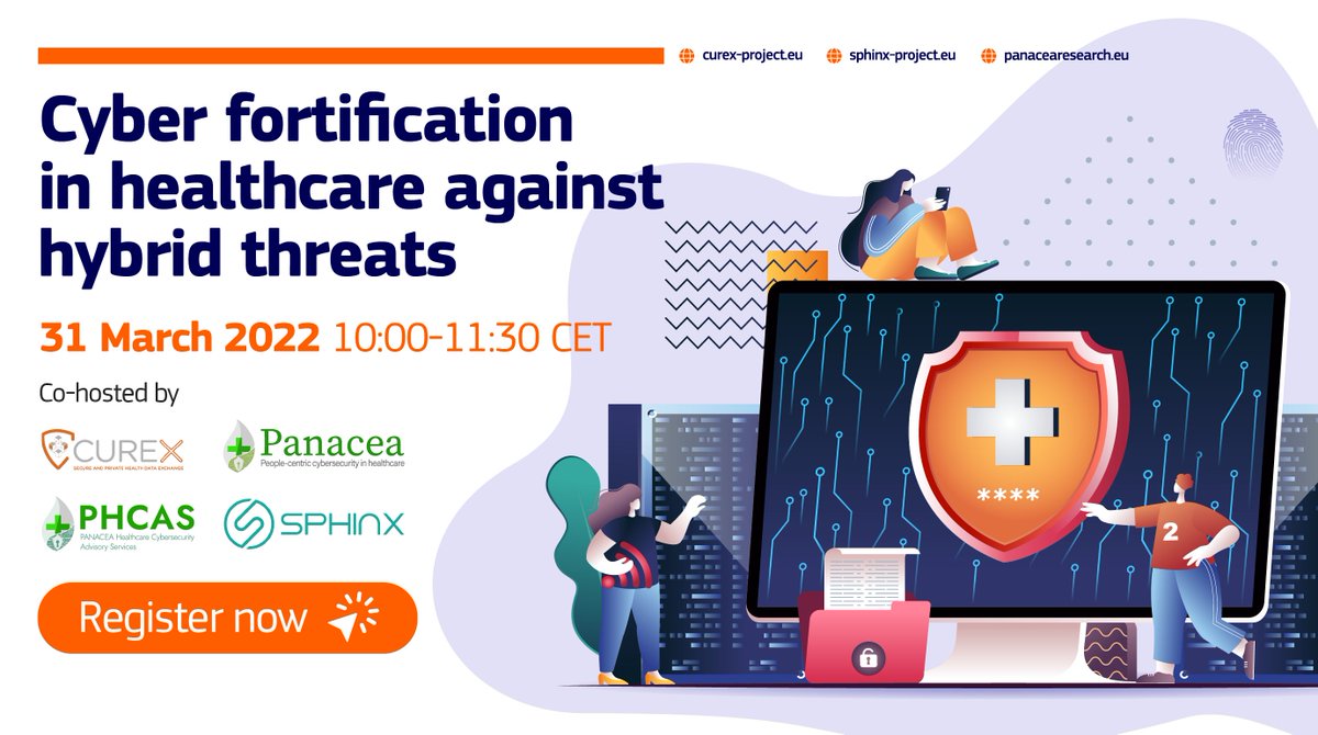 cyberwatching.eu (@cyberwatchingeu) on Twitter photo Free #webinar "Cyber fortification in #healthcare against hybrid threats" 31.03.22 organised by <a href="/CUREX_H2020/">CUREX</a> <a href="/H2020Panacea/">PANACEAresearch</a> & <a href="/ProjectSphinx/">sphinx-project</a> - REGISTER NOW: bit.ly/3qgBca0 Free #webinar "Cyber fortification in #healthcare against hybrid threats" 31.03.22 organised by <a href="/CUREX_H2020/">CUREX</a> <a href="/H2020Panacea/">PANACEAresearch</a> & <a href="/ProjectSphinx/">sphinx-project</a> - REGISTER NOW: bit.ly/3qgBca0