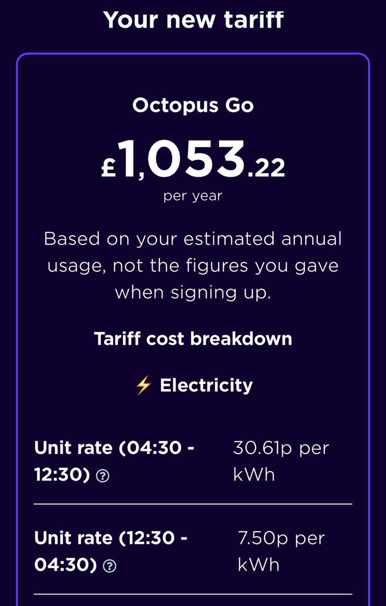 phil_purdy1's tweet photo. Bit of an issue with the 24hr clock formatting on my new tariff details @OctopusEnergy 7.5p 12.30-04.30 - I wish! https://t.co/k1hqSDCfxl