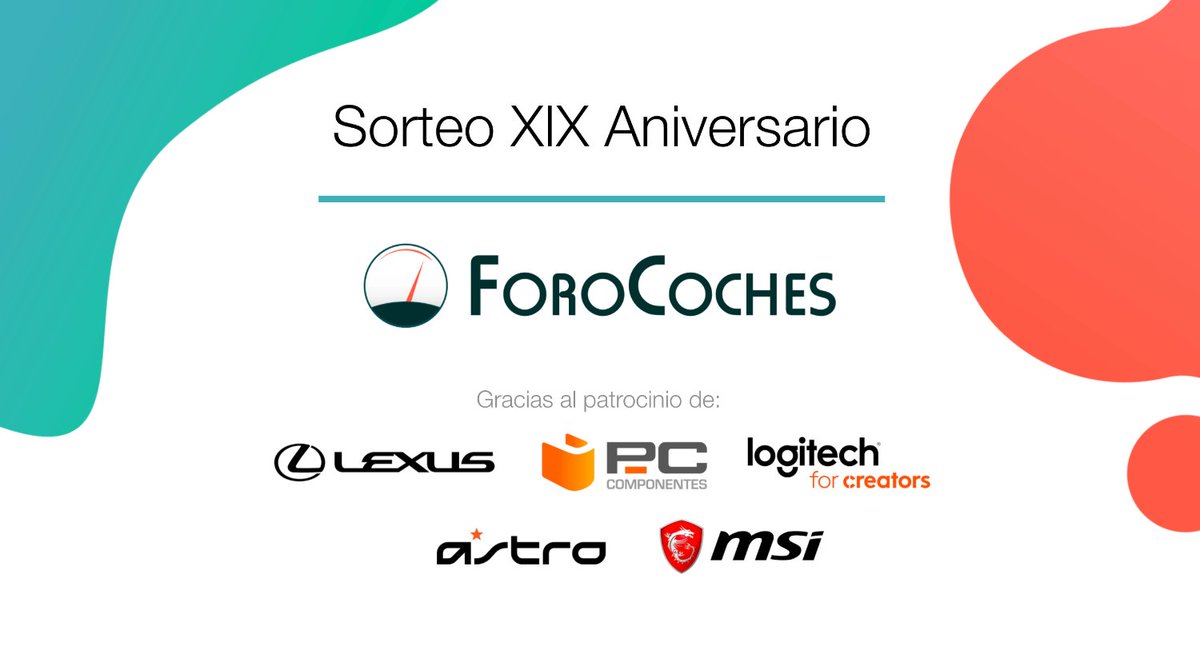 🎂XIX ANIVERSARIO DE FOROCOCHES🎂

Celebramos nuestro 19 aniversario con este SORTEAZO

⌚️Apple Watch (<a href="/LexusSpain/">Lexus España</a> )
📺Monitor (<a href="/MSI_ES/">MSI Gaming España</a> )
💺Silla Newskill (<a href="/pccomponentes/">PcComponentes</a> )
📱Samsung S21 FE
📱Realme GT Neo 2
📱Realme 8 
📱Realme 8i
📩100 invis

PARTICIPA👇🏻
forocoches.com/foro/showthrea…