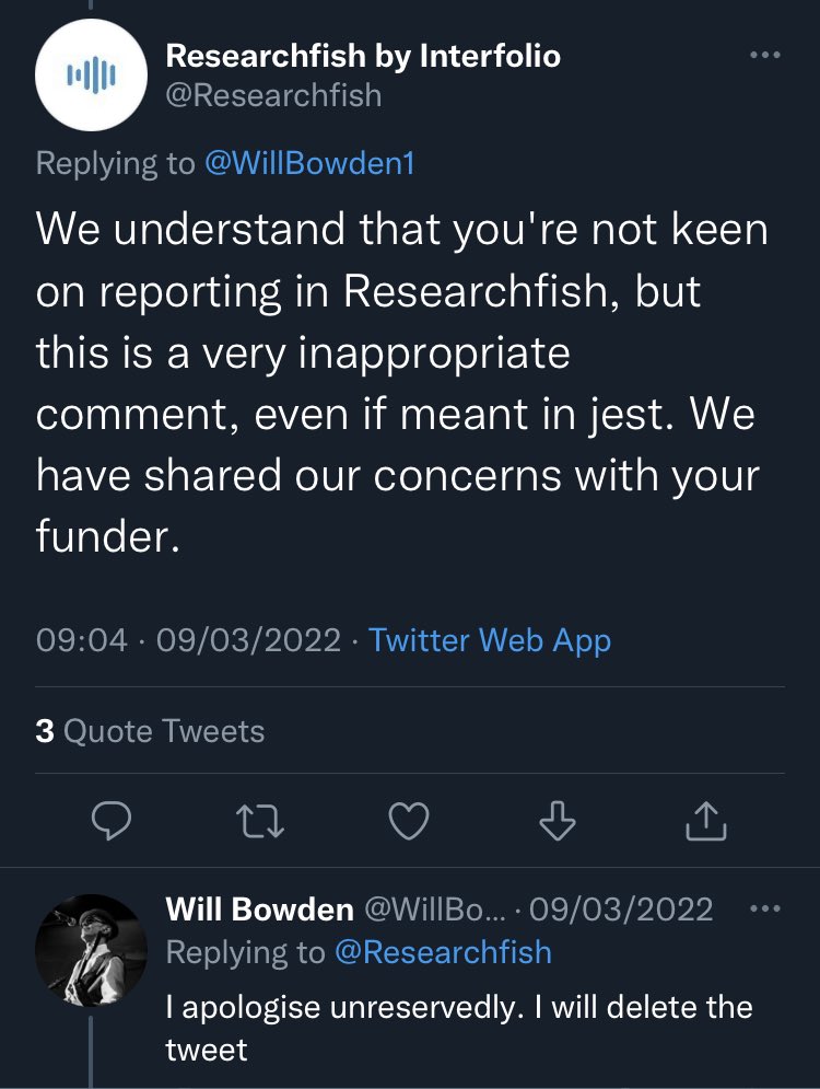 owainkenway's tweet photo. Ok this is 💯% bullying by Research Fish. https://t.co/tucAFTmYyJ