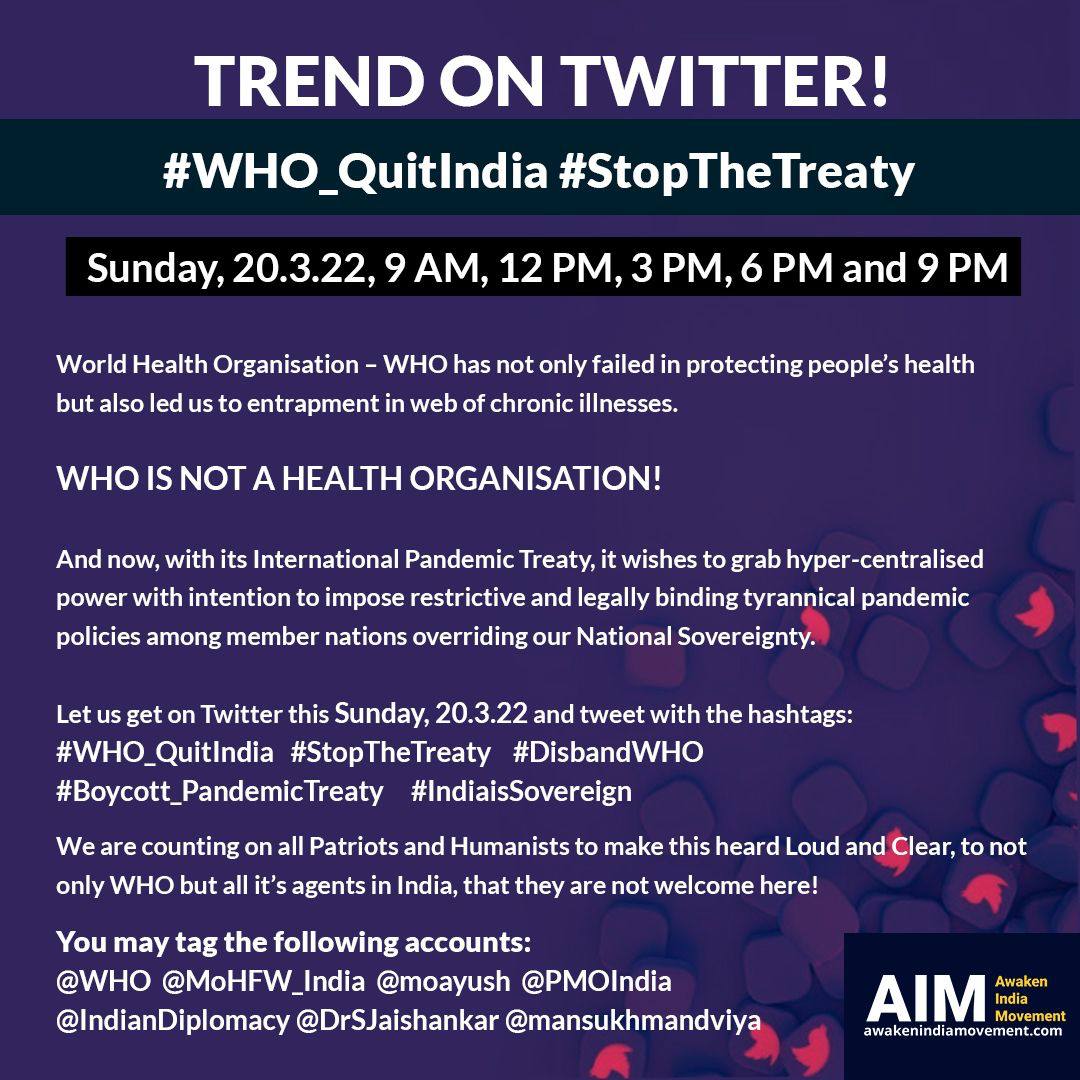 #WHO has not only failed in protecting people's health but also led us to entrapment in web of chronic illnesses. With it's International Pandemic Treaty, it wishes to impose restrictive and legally binding tyrannical pandemic policies among member nations.