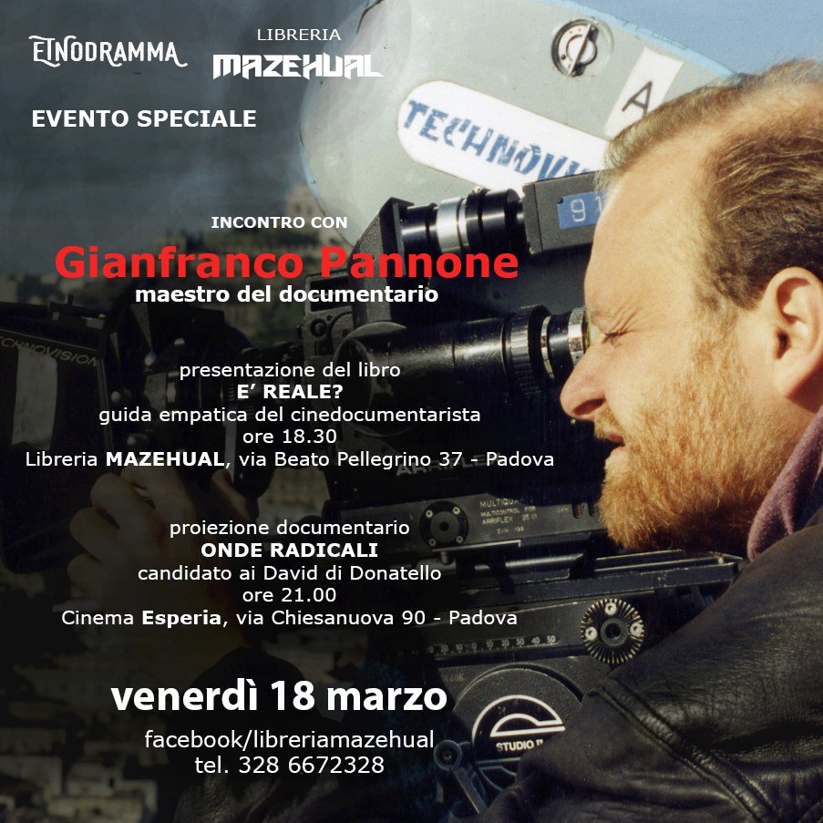 Oggi alle ore 21:00 PROIEZIONE DEL DOCUMENTARIO "ONDE RADICALI" di <a href="/gf_pannone/">Gianfranco Pannone</a>  al Cinema Esperia - Padova esperiapadova.it alla presenza del regista! Non mancate!