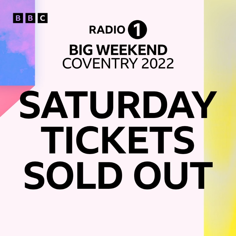 BBCR1's tweet photo. Saturday tickets for #BigWeekend in Coventry are now officially SOLD OUT!

There's still some Sunday tickets available and don't forget we still have two HUGE line-up names to reveal 👀
