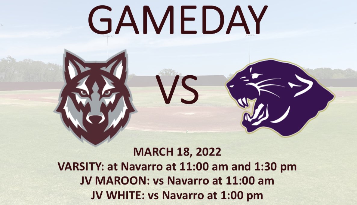 BsblDavenport's tweet photo. 🚨⚾️GAMEDAY⚾️🚨

📆 3/18/22
🆚 @NISD_Baseball 

🎟Varsity
⏰ 11:00 am
⏰ 1:30 pm
🏟 Navarro High School
📍 6350 TX-123, Seguin, TX 78155

🎟JV Maroon
⏰ 11:00 am
🎟JV White
⏰ 1:00 pm
🏟 Wolfpack Park

#earnhistory #CDIRT #BTP
@CoachKinnan @ReddingWeston @Coach_Fish76 https://t.co/UhwXKS9GYo