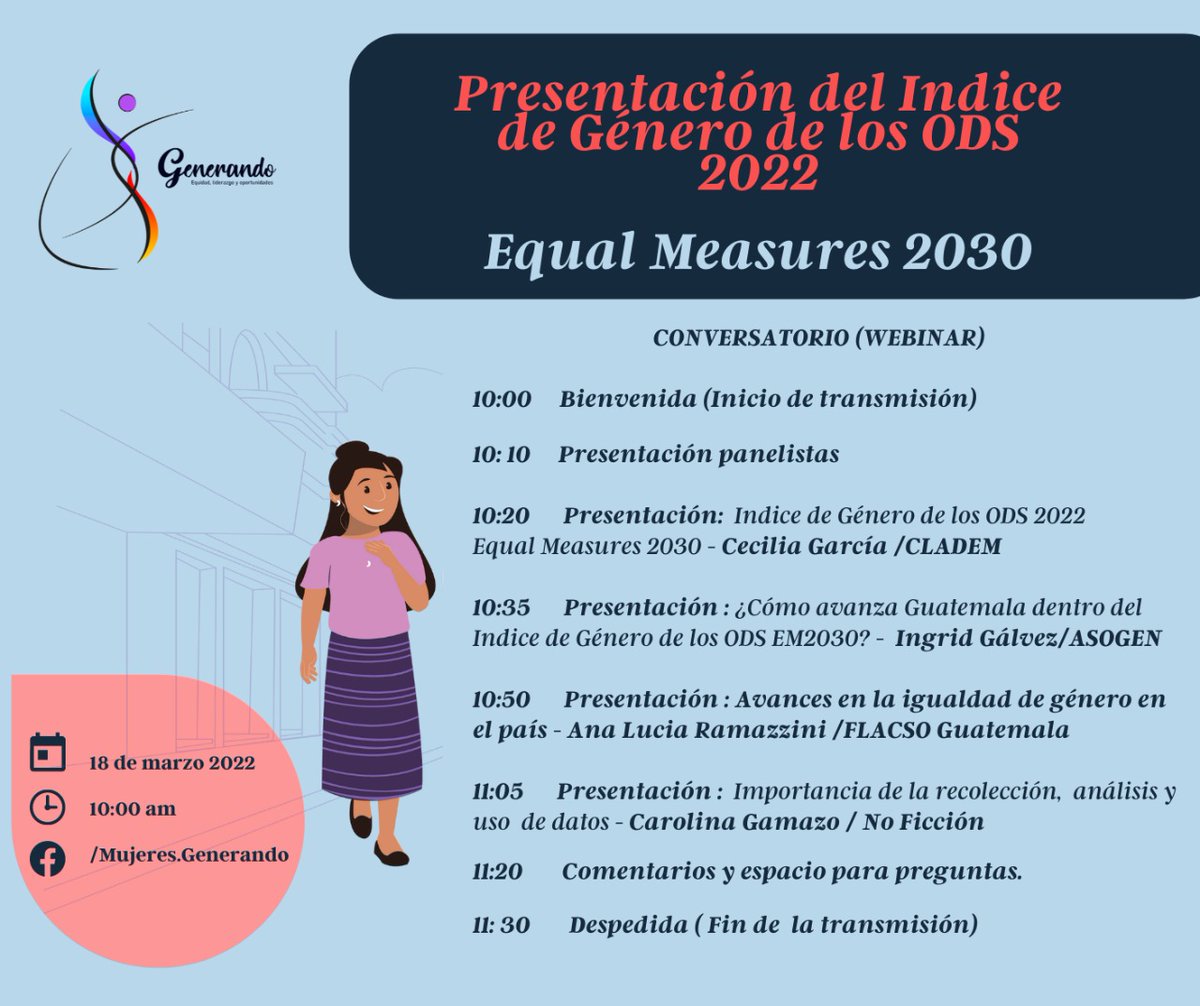 Cecigarciaruiz's tweet photo. Hoy, a las 10:00 am de Guatemala, estaremos acompañando a nuestra socia nacional @AsogenMujeres en la presentación del Índice de Género de los ODS de 2022 de @Equal2030 

Conozcan los principales resultados del índice https://t.co/pQn2huviYD https://t.co/tme7sfX5Ej