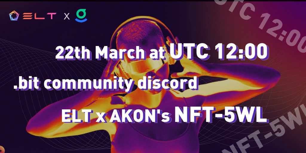DIDbased's tweet photo. 🥳AMA with ELT x AKON’s music NFT  is coming

⏰Time: 3/22 20:00(UTC+8)
⏳Loacation:  https://t.co/htSqmYm6AK #0322-ama
🎁Giveaway: 5WL

🎉To win:
✅Follow @dotbitHQ &amp; @ELTblack
✅RT &amp; Tag 3
✅Join https://t.co/3IeKotrtSb
#WL  #AMA #giveaway https://t.co/lMr2znmDf5