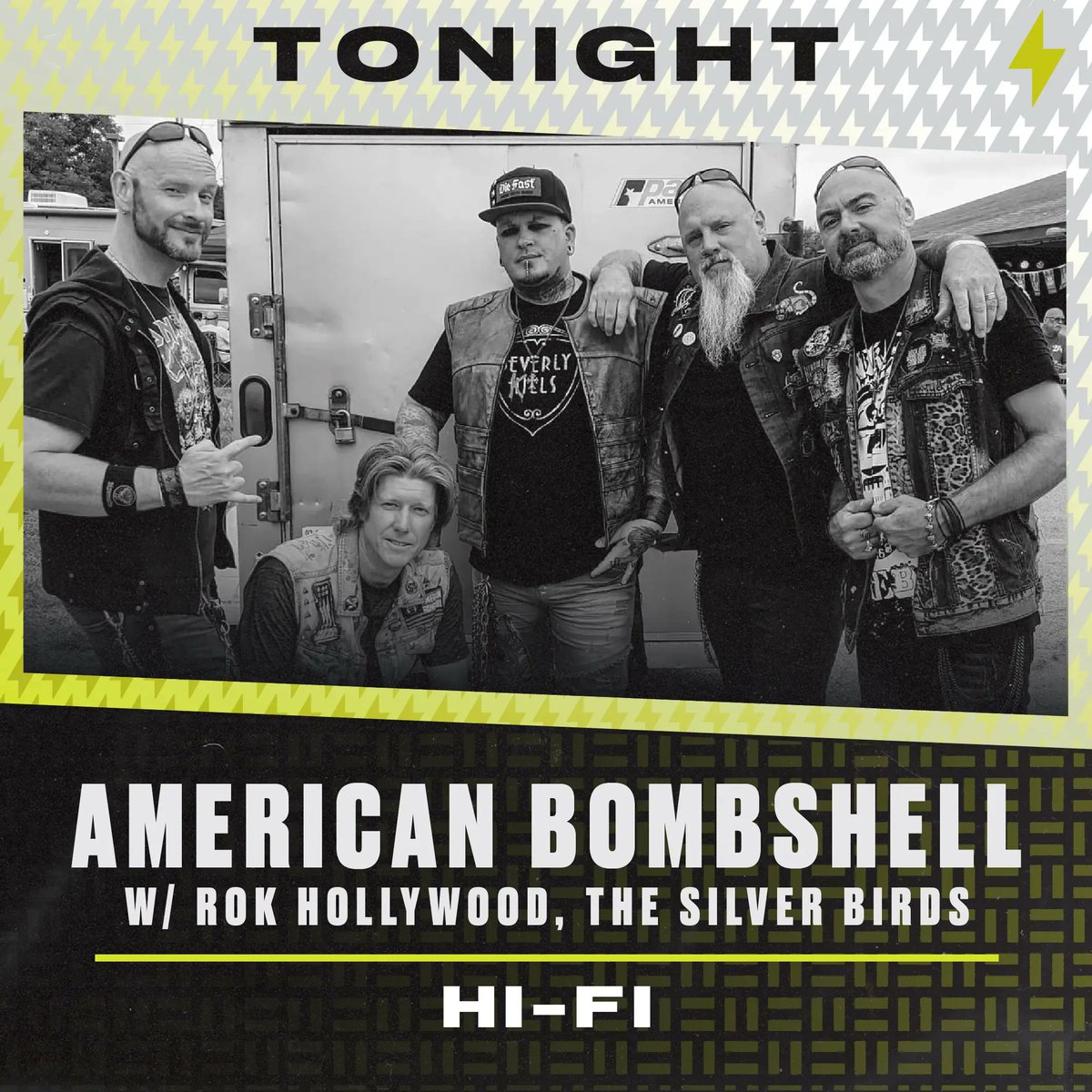 thehifiindy's tweet image. 🤘 TONIGHT 🤘 
Indiana punk rock band, @am_bombshell rocks the #hifiindy house down w/ special guests Rok Hollywood and The Silver Birds 🎶⚡️ 
Tickets still available at the box office and fanlink.to/american-bombs…
Doors: 7PM | Music: 8PM