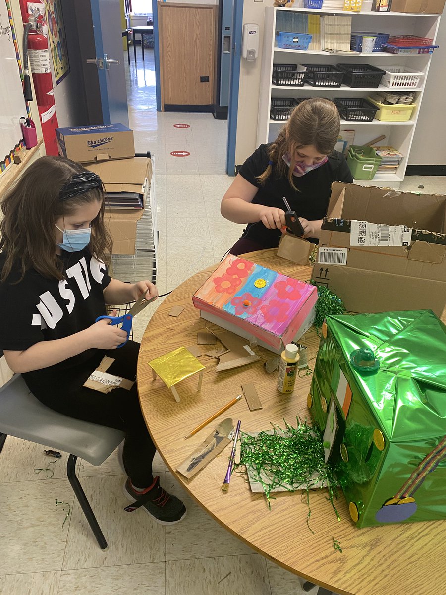 FatimaAcademy's tweet image. Our K-6 are having the most fun building Leprechaun houses for their future real estate business. Pools, ball pits, rainbow walls &amp;amp; golden furniture… these will surely sell quickly. #learningisdoing @NLESDCA  Thanks to substitute teacher @lindsaycoffey for guiding them along.