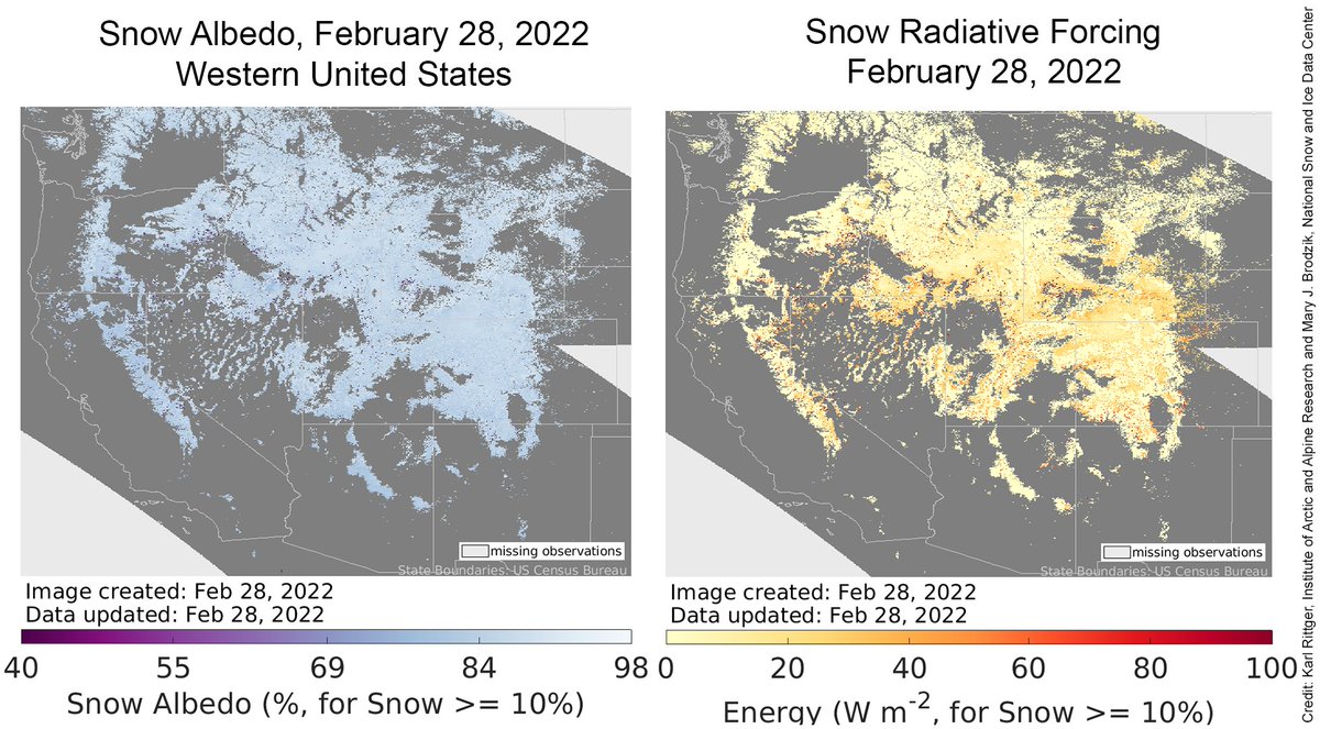 National Snow and Ice Data Center (@nsidc) on Twitter photo ICYMI, we have added snow albedo and snow radiative forcing to the daily image update section of our Snow Today analysis page. Learn more in our latest post: nsidc.org/snow-today and find the images here: bit.ly/3MYZEGK. <a href="/INSTAAR/">INSTAAR ๐ณ๏ธโ๐</a> ICYMI, we have added snow albedo and snow radiative forcing to the daily image update section of our Snow Today analysis page. Learn more in our latest post: nsidc.org/snow-today and find the images here: bit.ly/3MYZEGK. <a href="/INSTAAR/">INSTAAR ๐ณ๏ธโ๐</a>