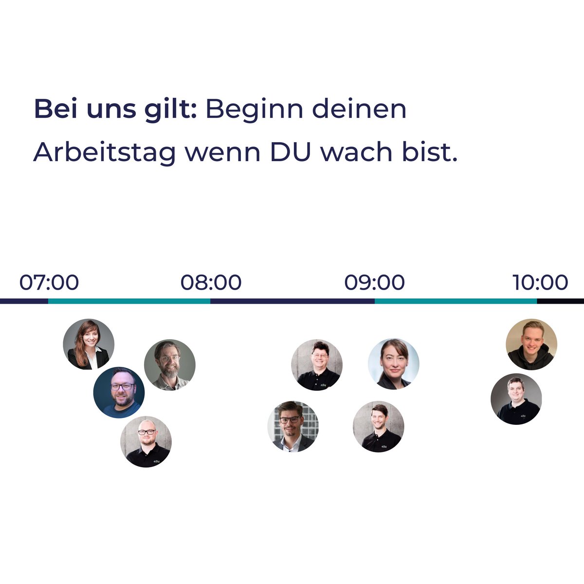 Heute ist #Weltschlaftag!

Im Rahmen unserer Kernarbeitszeitregelung beginnen unsere Teammitglieder den Arbeitstag individuell irgendwann zwischen 7 und 10 Uhr. 
Dadurch können sowohl "Lerchen" als auch "Eulen" in den Tag starten, wenn sie auch wirklich gut ausgeschlafen sind.