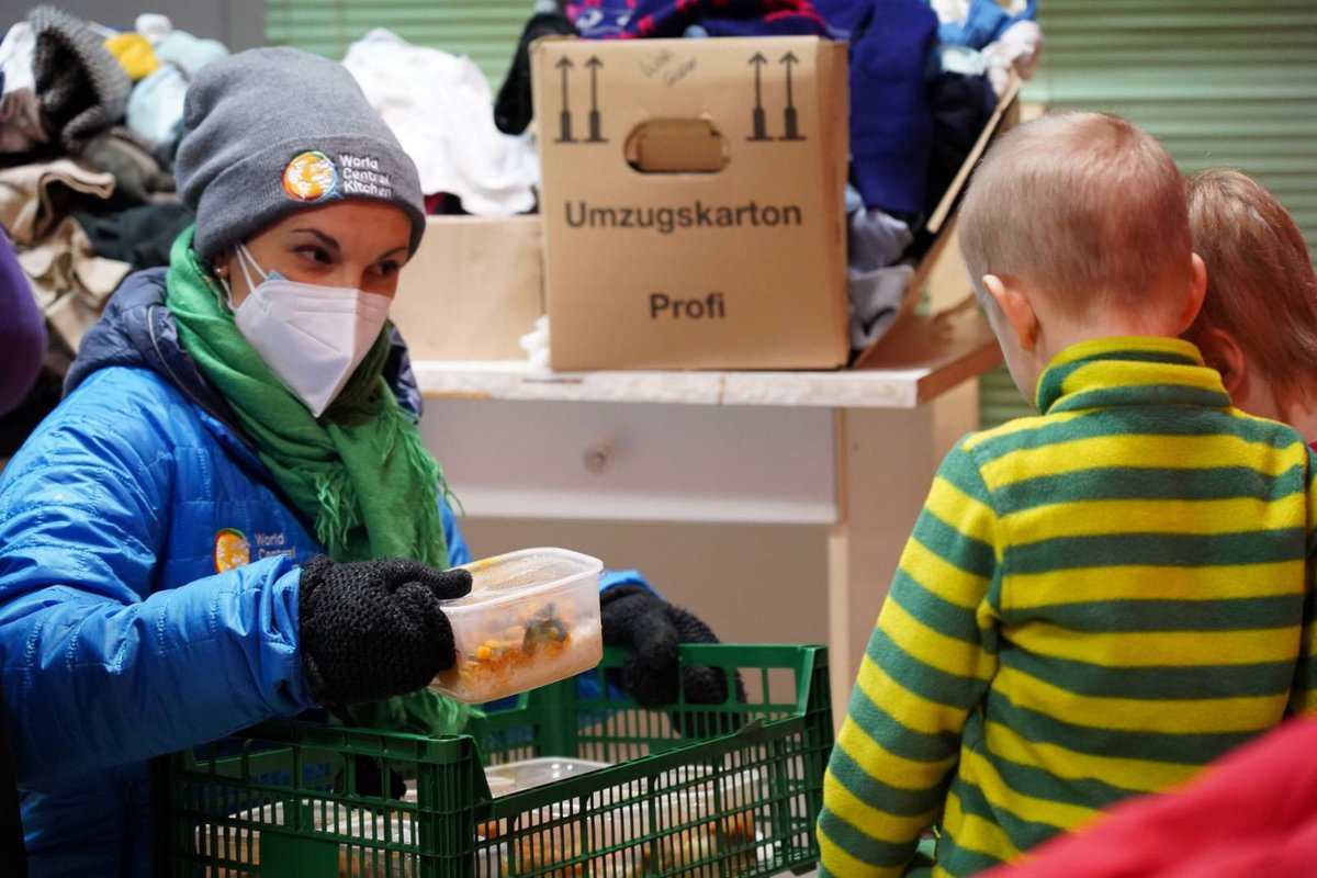 Each day, 9 trains arrive in Záhony—a small Hungarian village of 4,200 people. For most, this is the first stop outside of Ukraine before they take another train on to Budapest &amp; beyond. Working with local residents, WCK provides nourishing meals as they wait. #ChefsForUkraine