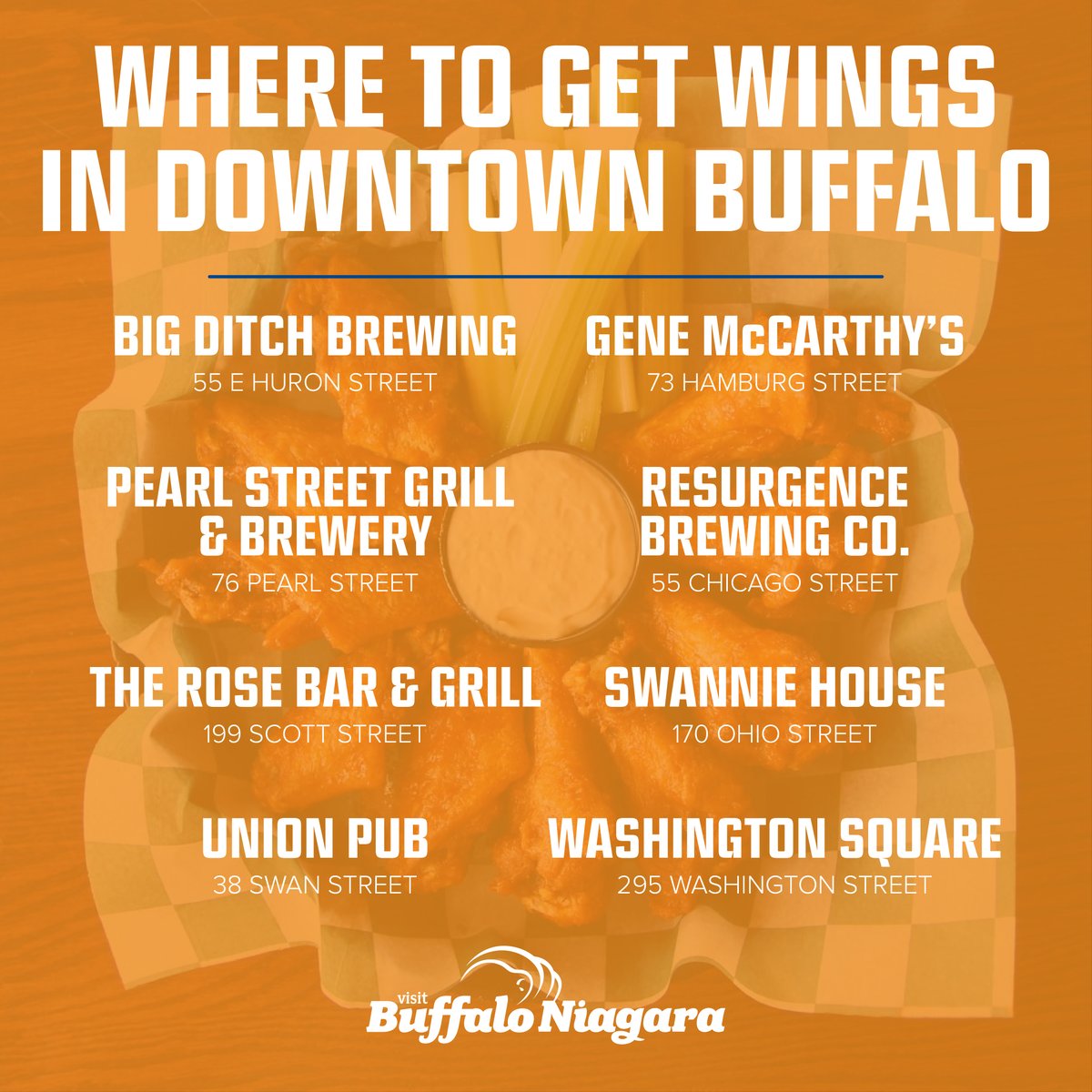 VisitBuffalo_'s tweet photo. @Jerkwheatery Glad to have you the madness in Buffalo! Here's a few tips on where to eat, caffeinate, park and get some wings while you're in town. Let us know if you need any other recs while you're here. Enjoy! #HoopsBUF https://t.co/jG2NZC4L9w