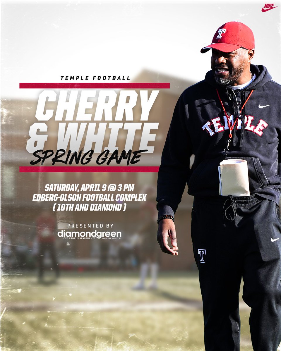Temple_FB's tweet photo. Saturday. April 9. 3pm. Cherry &amp; White Spring Game. Can't Wait.

More info: https://t.co/W1eR9IMuyP
  
#TempleTUFF https://t.co/NfmxYSmYfA