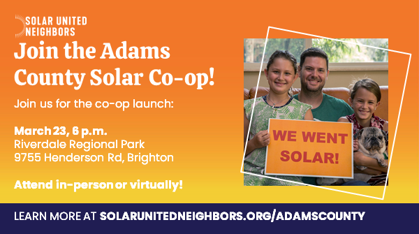 COrenewable's tweet photo. Go solar as a group with the @SolarNeighbors #AdamsCounty Solar Co-op! Attend or watch an info session to find out more! https://t.co/CGNFaAWX6s
https://t.co/UZW1FA07cS
#coloradosolar #solarcoop #solarenergy #solarpower https://t.co/g5AWsxkN57