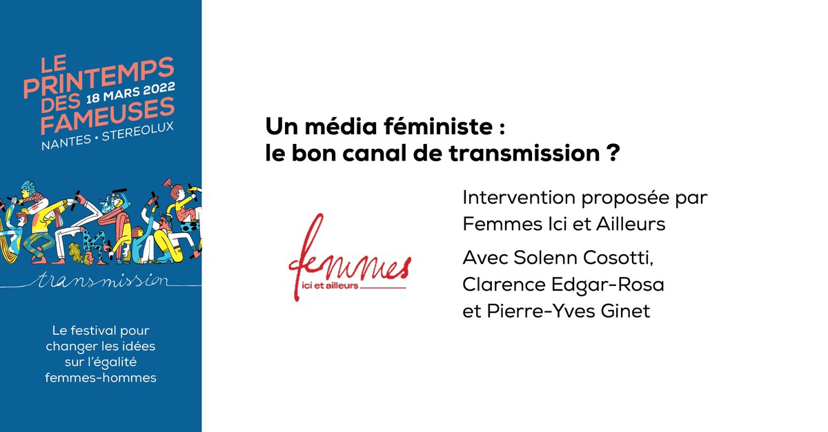 LesFameuses's tweet photo. #PrintempsDesFameuses | Table ronde 🎙️

🗞️ Un média féministe : le bon canal de transmission ?

avec Solenn Cosotti (Revue Etonnantes), @mathildedoiezie (@prenonsla1), @Clarence_ER (GAZE Magazine), Florence Lesavre &amp; Pierre-Yves Ginet

Intervention proposée par @FemmesiciA https://t.co/iLDIRofiOx