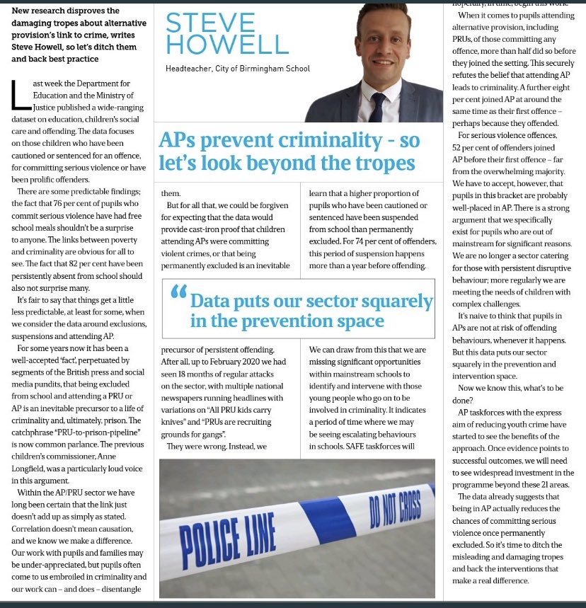 I’ve reflected on recent data from <a href="/educationgovuk/">Department for Education</a> on youth crime for <a href="/SchoolsWeek/">Schools Week</a> today #thisisAP