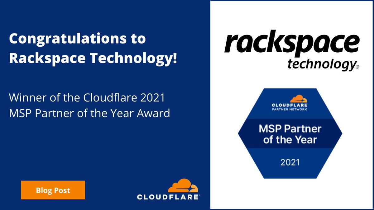 Rackspace's tweet photo. We are honored to be recognized by @Cloudflare as their 2021 MSP Partner of the Year! Looking forward to more joint success in 2022! https://t.co/psfCMPRrC6

#Channel #ChannelPartner #Cloudflare #MSP https://t.co/xO2zTCLhkM