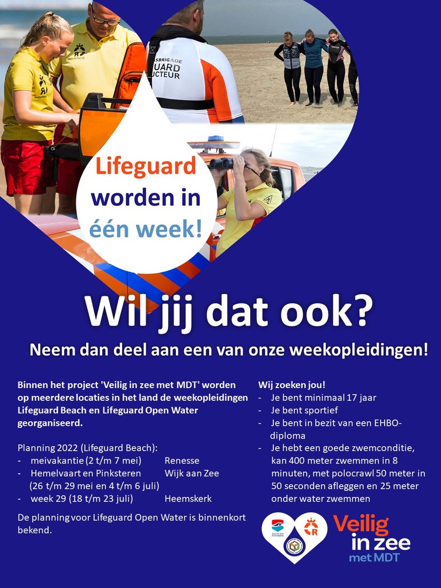 Lifeguard worden in één week! Neem (zonder leskosten) deel aan onze weekopleiding! Info: veiliginzeemetmdt.nl/2022/03/18/gra…. Meld je aan: veiliginzeemetmdt.nl/aanmelden.

#veiliginzeemetmdt #lifeguard #mdt #skillsforlife @KNBRD #reddingsbrigade  #nrz_nl