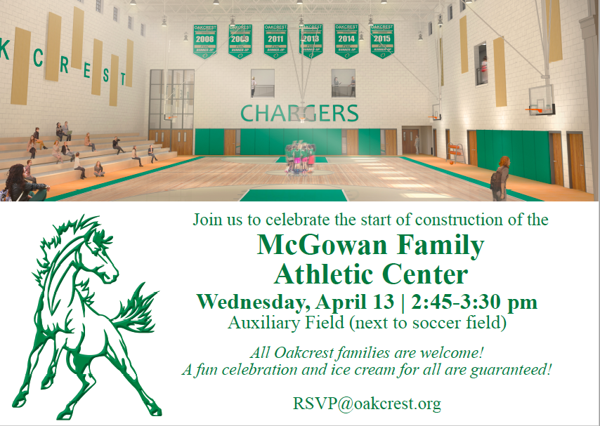Oakcrestva's tweet photo. Very excited to share that construction on the McGowan Family Athletic Center is starting! Join us for a special celebration of this historic milestone on Wednesday, April 13. All Oakcrest families are invited! RSVP at RSVP@oakcrest.org. https://t.co/OecUCc4NVg