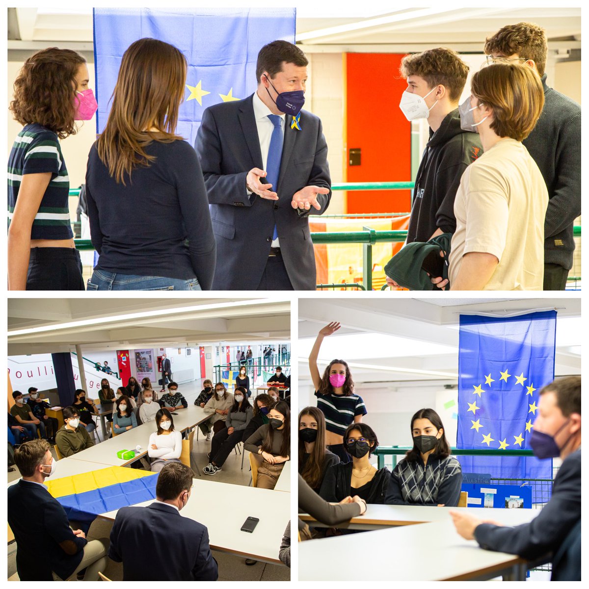 Mit Schülerinnen &amp; Schülern des #BernoulliGymnasiums diskutierte ich heute über Russlands Krieg gegen die Ukraine + 🇪🇺Europas Eintreten für Frieden, Völkerrecht &amp; eine solidarische Flüchtlingspolitik. Danke für die Einladung &amp; die sehr engagierte Diskussion! #EuropeanYearOfYouth