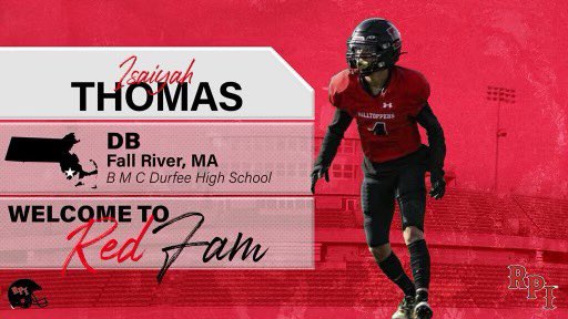 FBCoachTJBrown's tweet photo. Congratulations to @Isaiyah_ Thomas on his commitment to RPI! Great accomplishment by a great young man! Durfee Football is proud of you! @DurfeeAthletics @frps_durfee https://t.co/yVvJcozZvd