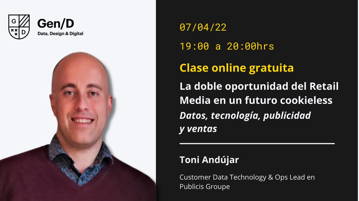 👉🏻  Anunciantes y retailers en el centro de todo 👈🏻

"La doble oportunidad del Retail Media en un futuro #cookieless"
👇🏻
gend.es/landing/la-dob…

🗓️  07/Abr/22
⏰  19:00
📍  Streaming en directo

Newsletter conjunta con Garaje de Ideas
🗞  datatrends.garajedeideas.com

#gend #retail