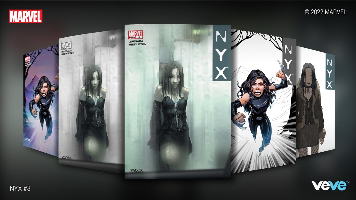 15 MINUTES!

First appearance of X-23! <a href="/Marvel/">Marvel Entertainment</a>’s NYX #3 features VeVe-Exclusive Rare &amp; Ultra Rare covers by Will Sliney and Frankie D’Armata. Drops at 8AM PT in blind box format: bit.ly/3MZ8ALZ

#MARVELxVeVe