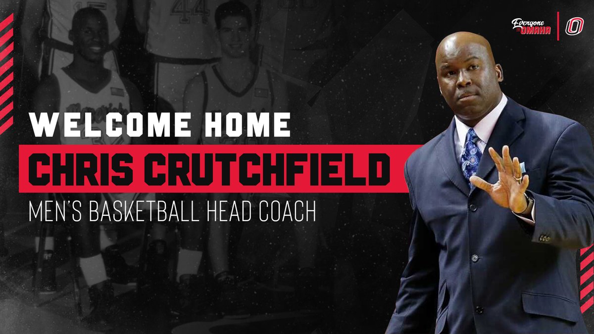 OmahaMBB's tweet photo. 𝑾𝒆𝒍𝒄𝒐𝒎𝒆 𝒉𝒐𝒎𝒆, 𝑪𝒐𝒂𝒄𝒉 𝑪𝒓𝒖𝒕𝒄𝒉𝒇𝒊𝒆𝒍𝒅! ⚫️🏀🔴

Dowell tabs Chris Crutchfield as the 22nd head coach of the Omaha men's basketball program. Crutchfield is a former assistant and player.

📰https://t.co/HFp31S5QVd

#EveryoneForOmaha | #OmahaMBB https://t.co/4CwlpyVw4b