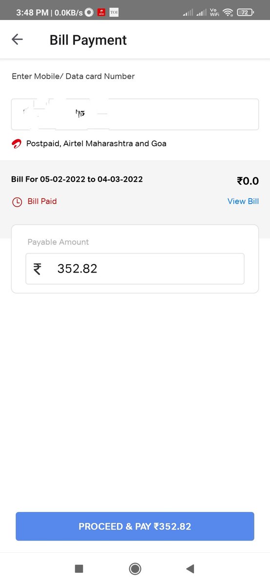 dhayfule's tweet photo. @airtelindia 
I hope for you UX is not just beautiful screens. Else who reviewed this design? Your new app is confusing. It first scares me by showing bill pending for already paid bill and then even when the bill is paid, it is asking me to pay again. Who is the UX designer? https://t.co/jav7DBLX3R