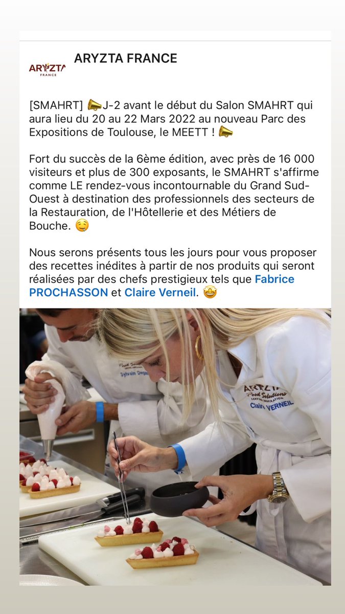 claireverneil's tweet photo. RV au @smahrt2020 dès lundi
#pastryshow #cookingshow @bragard_france https://t.co/CGwvOr2NrT