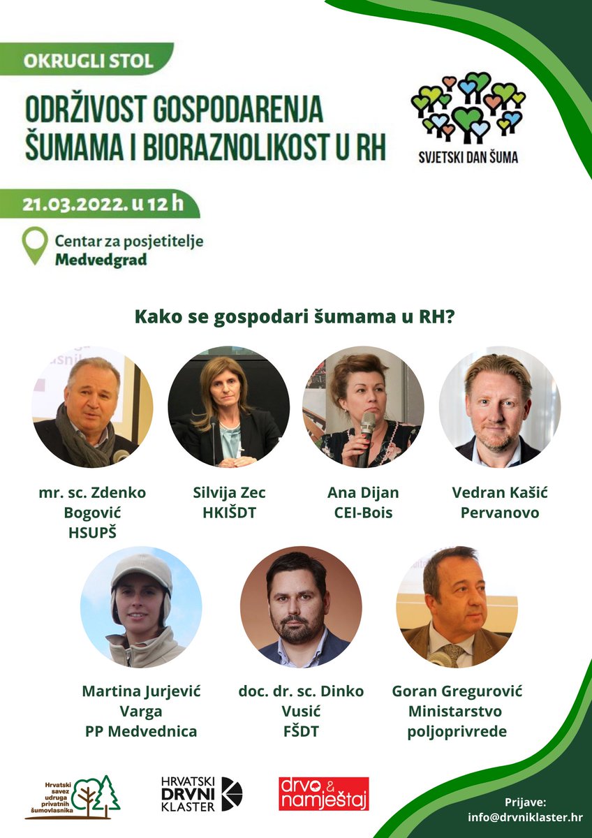 CroWoodCluster's tweet photo. Svjetski dan šuma prilika je da slavimo šume pa se tim povodom u ponedjeljak održava Okrugli stol "Održivost gospodarenja šumama i bioraznolikost u RH".

Naglasak će biti na temama vezanim uz pohranu ugljika, bioraznolikost, ekologiju i druge dobrobiti koje društvo ima od šuma. https://t.co/Y4du65XsqP